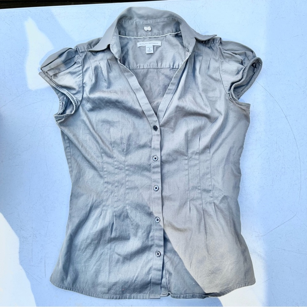 Gray Button Up Top - Banana Republic